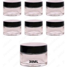 Özbience 30ML Şeffaf Cam Krem Kavanozu, Siyah Kapaklı, 6'lı Set