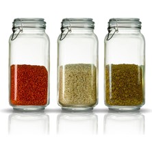 Özbience 3'lü Kare Kavanoz Seti, 2000 ml Vakumlu Cam Saklama Kapları