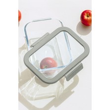 Özbience Şeffaf Cam Saklama Kabı 1200ML, Gri, Dayanıklı ve Pratik Tasarım