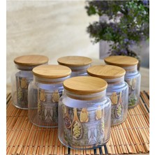 Özbience 6'lı Bambu Kapaklı Vakumlu Cam Kavanoz Baharat Seti 635ML