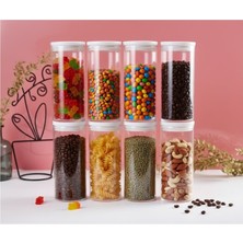 Özbience Şeffaf Vakumlu Cam Kavanoz Seti, 8'li, Erzak Saklama Kabı, Beyaz