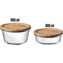 Özbience Bambu Kapaklı Saklama Kapları 2’li Set, 400 ve 600 Ml, Şık ve Sağlam