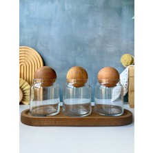 Özbience 3'lü Ahşap Standlı Cam Baharatlık ve Kavanoz Seti, Şık ve Pratik Kullanım