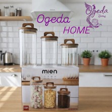 Özbience 3’lü Akasya Kapaklı Cam Kavanoz Seti – Vakumlu, Şeffaf, Saklama Seti