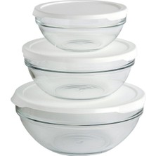 Özbience Cam Chef's 3'lü Saklama Kabı Seti, Beyaz Veya Mavi Kapak Seçenekleri