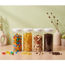 Özbience Pratik Vakumlu Cam Saklama Kabı Seti, 4'lü, Beyaz, Erzak Güvenli Saklama