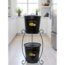 Özbience Çift Katlı Metal Sebze Sepeti, Patates ve Soğan Kovası Siyah