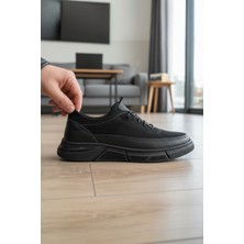 Enoch Hakiki Deri Siyah Süvet Erkek Sneaker Ayakkabı Ortopedik Taban