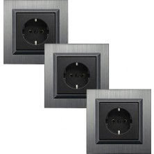 Ovivo Quantum Metalik Siyah Topraklı Priz Inox Çerçeve 3 Adet