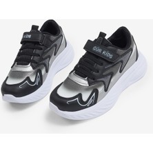 Tonny Black Çocuk Unisex Siyah Gri Eva Faylon Taban Çocuk Unısex Cırtlı Lastik Bağcıklı Spor Ayakkabı