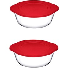 Özbience Set Halinde 2 Adet Büyük Plastik Kapaklı Yuvarlak Borcam Tencere