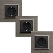 Ovivo Quantum Metalik Siyah Topraklı Priz Bakır Çerçeve 3 Adet