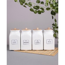 Özbience 4’lü Bambu Kapaklı Porselen Saklama Kavanoz Seti 1000 ml
