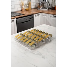 Özbience Şeffaf Kristal Plexi Baharatlık Seti, Gold Kapaklı ve Etiketli, 18'li