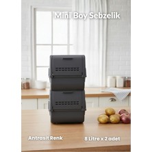 Özbience 2'li Mini Sebzelik Organizer, Bpa Free, Antrasit, 8l, Patates ve Soğan Kutusu