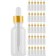 Özbience 50 ml Şeffaf Cam Serum Şişesi, Gold Kapaklı, 30 Adet