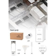 Özbience Şeffaf Pleksi Baharatlık Seti, Huni ve Fırça ile Beyaz Etiketli, 24'lü