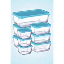 Özbience 9 Parça Mavi Kapaklı Saklama Kabı Takımı, Büyük Orta ve Küçük Boylar