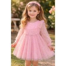 Kız Çocuk Yıldız Simli Özel Gün Party Elbise 1-5 Yaş