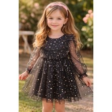 Kız Çocuk Yıldız Simli Özel Gün Party Elbise 1-5 Yaş