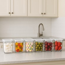 Özbience Set Halinde 6 Adet Cam Saklama Kabı, Beyaz Kapaklı, 700CC