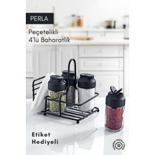 Özbience Şeffaf Cam Baharatlık ve Peçetelik Seti, 4'lü, Şık ve Pratik Tasarım