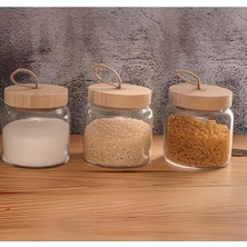 Özbience Ahşap Kapaklı Woody Kavanoz Seti 575 Cc, 3'lü Paket