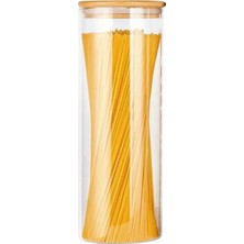 Özbience Borosilikat Cam Kavanoz, Bambu Kapak, Makarna ve Bakliyat Saklama Için