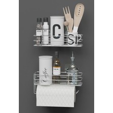 Özbience Krom Gümüş 2'li Metal Baharat ve Havluluk Seti, Mutfak Rafı