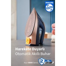 Philips Akıllı Sensörlü Kumaşa Göre Isı Ayarlayan Optimaltemp Teknolojisi Azur Buharlı Ütü 8000 Serisi, 260G Turbo Şok Buharlı Ütü