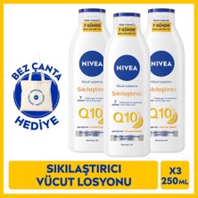 Nivea Q10 7 Günde Sıkılaştırıcı Vücut Losyonu 250ML, C Vitamini, Nemlendirici, Bez Çanta Hediye, X3 Adet