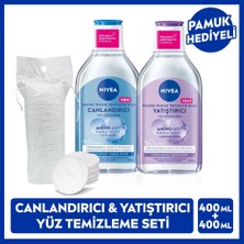 Nivea Canlandırıcı ve Yatıştırıcı Micellar Makyaj Temizleme Suyu Seti 400ML, Amino Asit, Pamuk Hediyeli