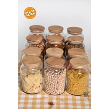 Özbience 12’li Bambu Kapaklı Cam Kavanoz Takımı, 935 Ml, Şık ve Dayanıklı Set