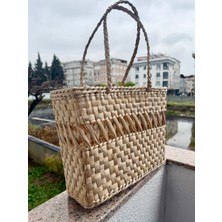 Ss Eral Koop El Yapımı Hasır Plaj Çantası 🌿 | Doğal Hasır Ortası Örgü Kadın Omuz Çantası | Yazlık Günlük Çanta 30X30 cm
