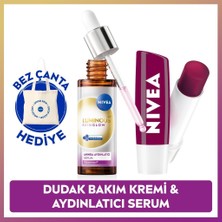 Nivea LUMINOUS630 Skin Glow Aydınlatıcı Serum 30ML ve Böğürtlen Nemlendirici Dudak Kremi, Çanta Hediye