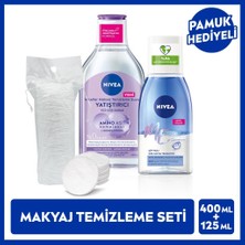 Nivea Yatıştırıcı Micellar Makyaj Temizleme Suyu 400ML ve Göz Makyaj Temizleyici 125ML, Pamuk Hediye