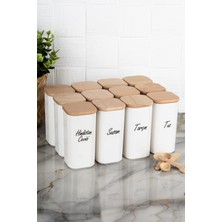 Özbience 12'li 300 ml Baharatlık Seti, Ahşap Kapaklı, Porselen Görünümlü, Etiketli