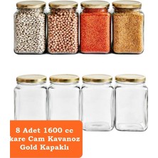 Özbience 8'li 1600 ml Köşeli Cam Kavanoz Seti Gold Kapakli, Şık ve Pratik Saklama