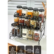 Özbience Metal Standlı 15LI Baharat Takımı, Basamaklı Kavanozlu Set