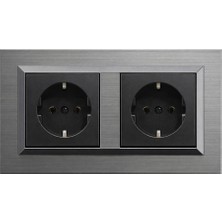Ovivo Quantum Metalik Siyah Topraklı Priz Inox Ikili Çerçeve