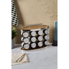 Özbience Ahşap Döner Standlı Oval Cam Baharatlık Seti 12'li, Şık ve Kullanışlı Ürün