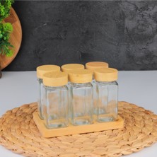 Özbience 6'lı Bambu Baharatlık Seti, Düz Stantlı, Kapaklı, Şık ve Pratik Tasarım