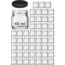 Özbience 40 ml Siyah Kapaklı Şeffaf Cam Numune Kavanoz 50 Adet