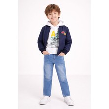Cansın Mini Lacivert Nakışlı Ceketli Jean Pantolonlu Erkek Çocuk Kapşonlu 3lü Takım 23525