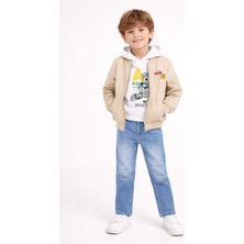 Cansın Mini Kahverengi Nakışlı Ceketli Jean Pantolonlu Erkek Çocuk Kapşonlu 3lü Takım 23526