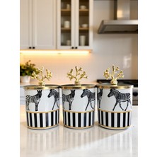 Özbience Şık Silindir Baharatlık Seti, Kahve Köşesi Zebra Desenli, Gold Mercan