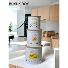 Özbience 3 Katlı Ahşap Kapaklı Metal Sebze ve Meyve Kovası, Beyaz