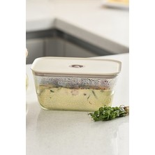 Özbience Dikdörtgen Cam Saklama Kabı 2600ML Bej, Güçlü ve Şık Tasarım