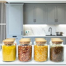 Özbience 12'li Ahşap Vakum Kapaklı Cam Saklama Kavanozu Seti 800 Ml, Etiket Hediye