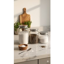 Özbience 3'lü Vakumlu Cam Saklama Kavanozu Seti, Metal Kapaklı, Farklı Hacimler